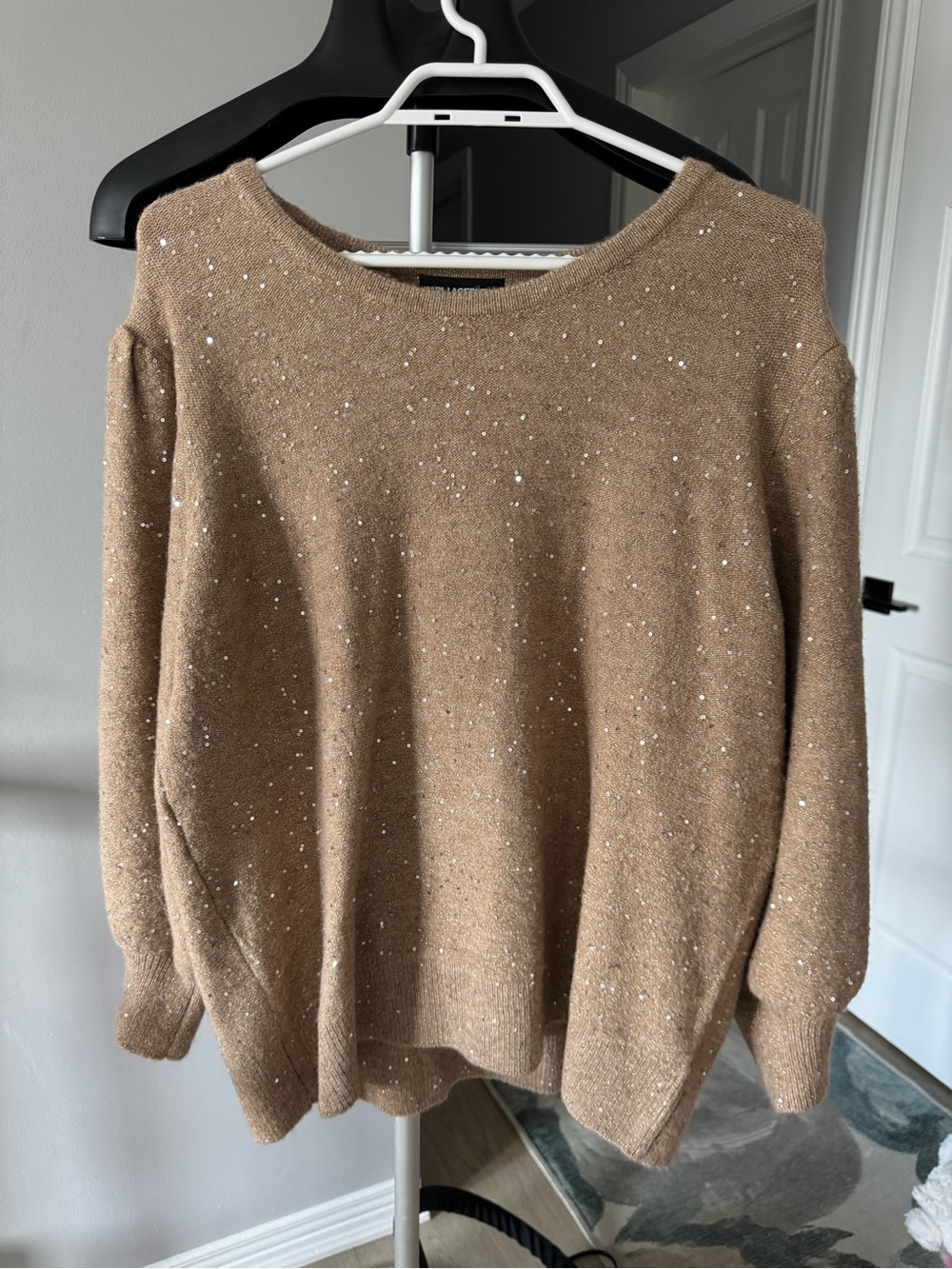 Karl Lagerfeld Sequin-Embellished Camel Crewneck Sweater